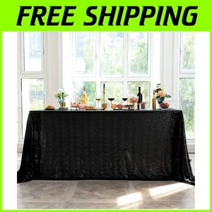Sparkling 90" x 132" Black Sequin Table Cover for Birthdays & Graduations - Picture 1 of 10