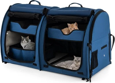 40" Tragbare Faltbare Haustier Trage Doppelfächer, Katzentoilette, Hängematten. Navy - Bild 1 von 4