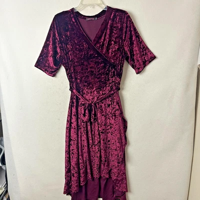 vestido talla XXL púrpura terciopelo aplastado imitación envoltura maxi cinturón vacaciones plus Foto 1 de 4