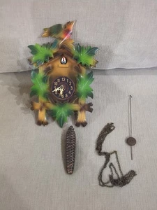 Vtg German Black Forest Wood Cuckoo Clock w Chain & Weight For Parts - Picture 1 of 15