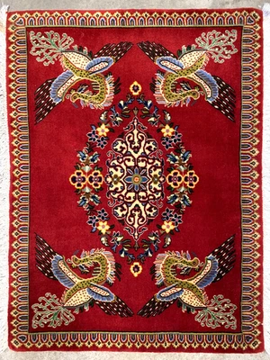 1'6"x2'0" Fine Hand-Knotted 100% Wool Pile Tabrize Pictorial Rug - Image 1 of 4