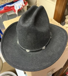 Vintage Harley Davidson 100% Wool Leather Band Silver Emblems Cowboy Hat Small - Picture 1 of 8