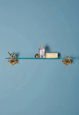 Anthropologie Everlee Estante Bronce Vidrio Bronce Nuevo en Caja Pájaro Floral Foto 1 de 2