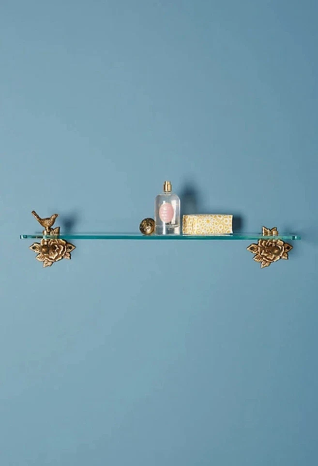 Anthropologie Everlee Estante Bronce Vidrio Bronce Nuevo en Caja Pájaro Floral Foto 1 de 2