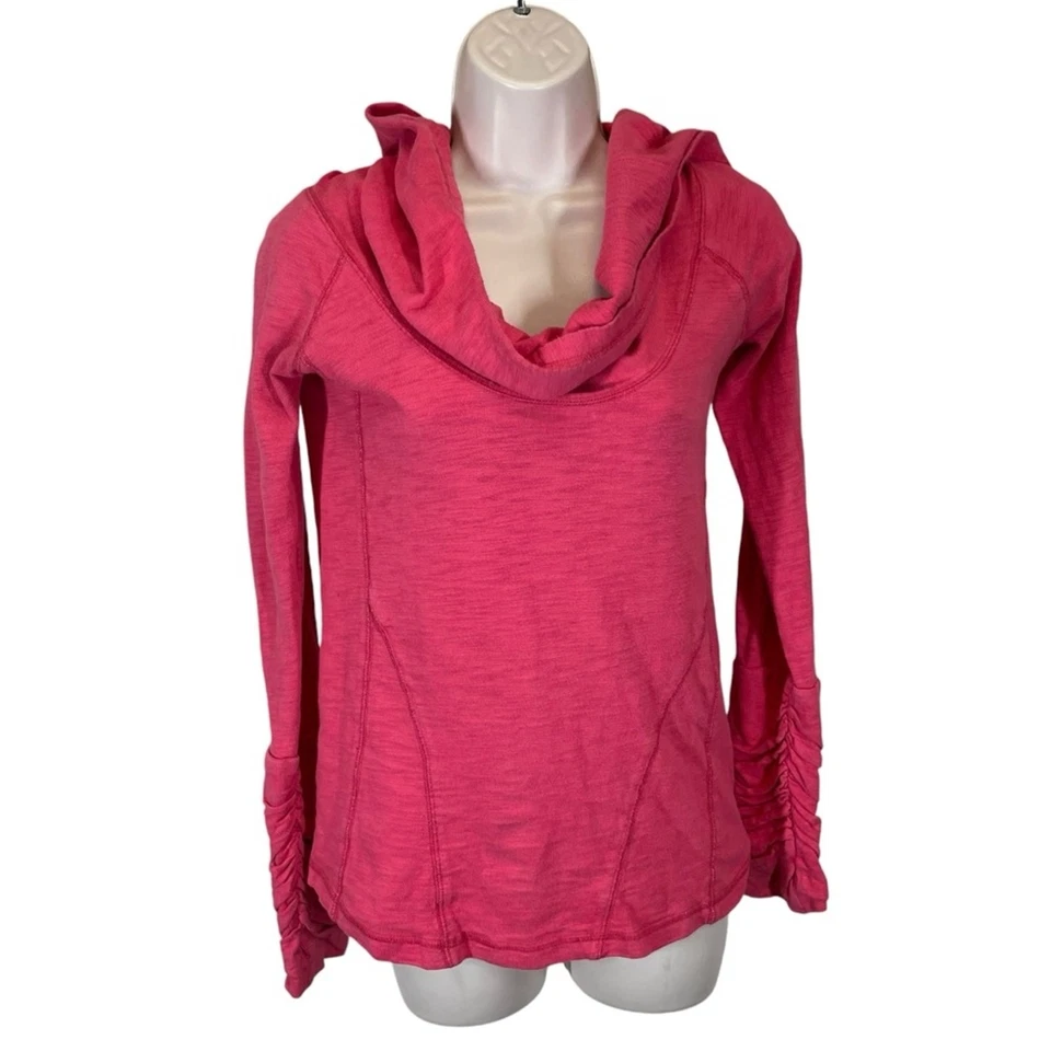 XCVI women’s  shirt long sleeve ruched cowl neck pink small hooded granola - Image 1 of 4