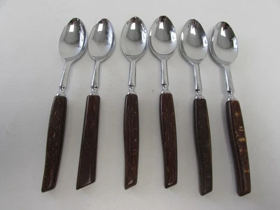 (ref1AFd) Retro Wooden Handled Teaspoons x 6 Sheffield Made - Image 1 of 4