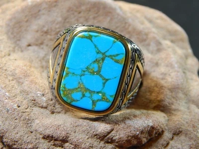 Nuevo Anillo Hombre Acero Inoxidable, Piedra Turquesa Genuina, Talla 10, Reino Unido U, 16,7 gr. Foto 1 de 4