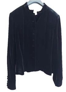 Vintage Laura Ashley Jacke schwarz Samt gold gefüttert UK14 - Bild 1 von 6
