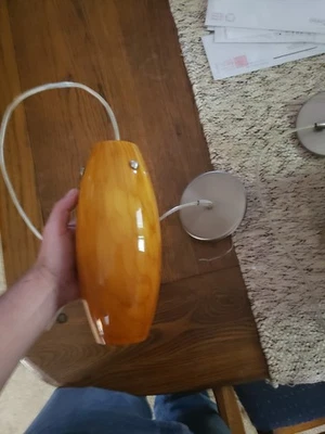  2 Mid Century Modern Besa Lighting Suzi Mini Pendants - Honey, Satin Nickel - Image 1 of 2