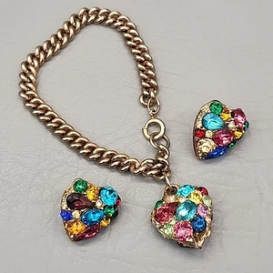 Conjunto de aretes vintage de diamantes de imitación multicolores con dije de corazón 7,5" - Imagen 1 de 15