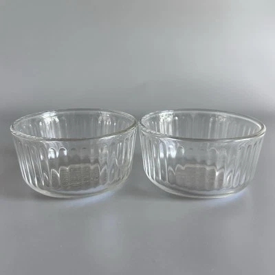 2 Vintage Pyrex Custard Bowls Cups Ramekins 1 cup 250ml 7202 Ribbed - Image 1 of 4