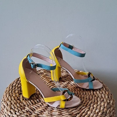 J.Crew Mujer Stella Colorblock Tacones Cordones Acento Caparazón Tortuga S-6.5 Foto 1 de 4