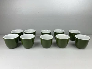 10 Vtg HALL Pottery Egg Cups Green #351 Custard Pudding Bakers Ramekins USA READ - Picture 1 of 19