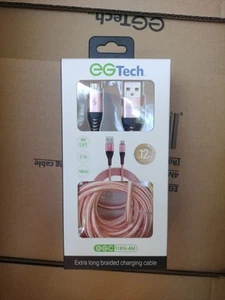 EG Tech 12ft Micro Charging Cable Red/Pink New - Picture 1 of 4