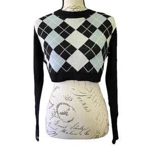 Suéter Negro Estampado Argyle Tejido Manga Larga Talla Única NUEVO - Imagen 1 de 2