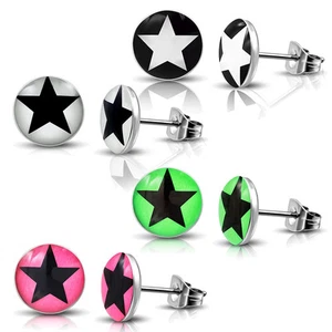 2er Set Ohrstecker Piercing 316L Edelstahl Stern Star schwarz weiss grün pink - Bild 1 von 5