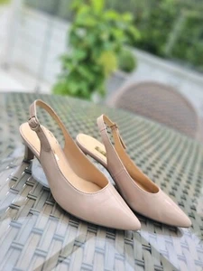 Damen Gabor Slingback Pumps nude Lack Schuh glänzend 37 Peeptoe 4 Hochzeit spitz - Bild 1 von 6
