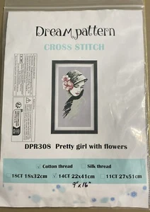 Elegant Girl w/Flower Hat 14 ct Counted Cross Stitch Kit 9”x16” -small bonus - Picture 1 of 3