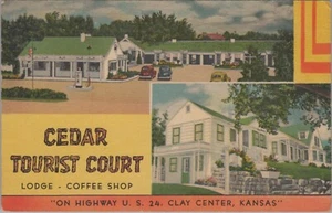 Cedar Tourist Court Gas Station Lodge Coffee Shop Clay Center Linen postcard LQ1 - Picture 1 of 2