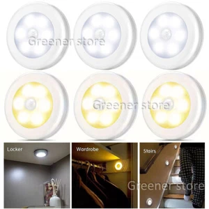6LED Sensore di movimento Luce Batteria Powered Interno Armadietto Notte Lampada - Imagen 1 de 20