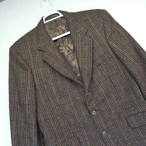 Banana Republic Sports Coat Mens 44R Brown Tweed Plaid Blazer Suit Jacket Preppy - Picture 1 of 20
