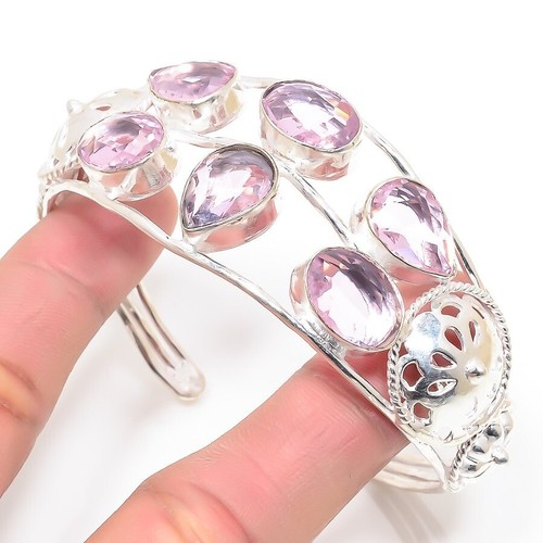 VALENTINO Bracciale Braccialetto Gemma Kunzite Rosa Argento Sterling 925 Gioielli Regolabile