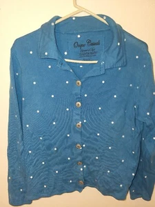 Onque Casuals Small Teal Polka Dot Silver Buttons L Sleeve 24 L 26 Across Front - Picture 1 of 24