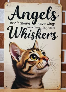Un'arte da parete in metallo gatto angeli baffi ricordo citazione decorazione casa regalo insegna latta - Foto 1 di 2