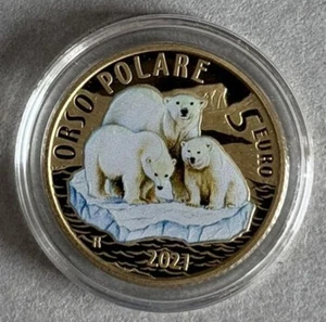 Italien 2021, 5 Euro PP, Nachhaltige Welt - bedrohte Tierarten „Polarbär“ - Bild 1 von 3