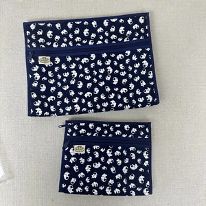 New Cosmetic Bag Set Multi Purpose Toiletry Navy Blue Elephants, NaRaya 2 Piece - Picture 1 of 4