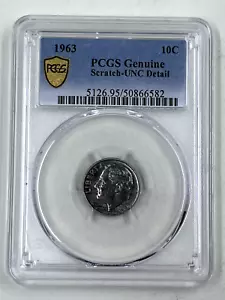 1963 10C PCGS Genuine Scratch Unc Detail Roosevelt Dime - Picture 1 of 5