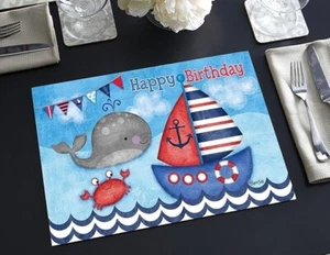 ~24 CounterArt Boys Nautical HAPPY BIRTHDAY Disposable Premium Paper Placemats - Picture 1 of 5