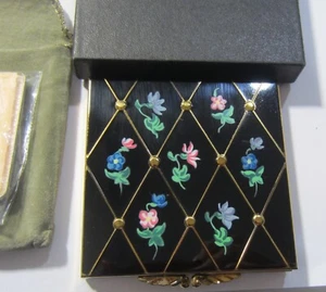 Vintage Volupte Compact Goldtone Black Floral Neu /Box - Bild 1 von 8