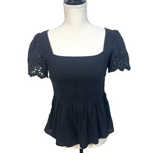 Madewell schwarz Ösenärmel Lucie gesmoktes Schößchen Top Gr. XXS Boho Cottagecore - Bild 1 von 9