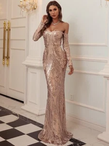 Off Shoulder Sequin Evening Dress for PROM CHRISTMAS Party - Picture 1 of 3