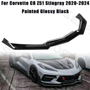 5Pc Front Bumper Lip Spoiler Kit For Chevy Corvette C8 Z51 2020-2024 Gloss Black - Picture 1 of 14