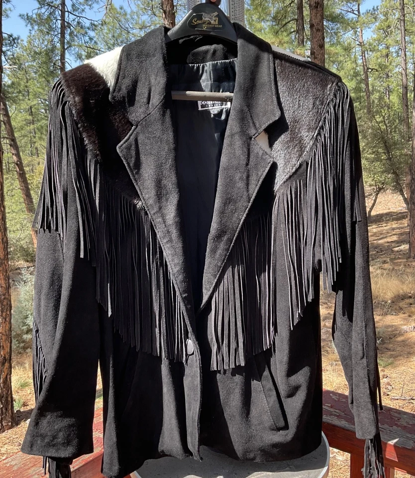 Chaqueta Vaquera Vintage Para Mujer Cuero Flecos Negra S Contempo Informal ¡RARA!! Foto 1 de 4