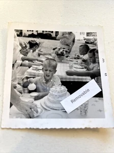 1960's FOUND FAMILY PHOTO B&W Original Snapshot VTG Children At Birthday Party - Picture 1 of 5