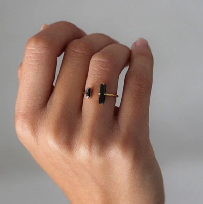 Black Obsidian Ring Minimalist Delicate 18K Gold Jewelry  Strength Reiki Ring - Image 1 of 4