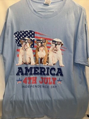 Camiseta de manga corta Blue Bulldog 4 de julio para hombre talla XL EN MUY BUEN ESTADO CARIDAD Foto 1 de 4