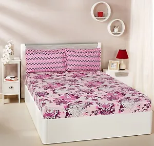 Floral Breeze 144 TC 100% Cotton Double Bedsheet with 2 Pillow Covers, Purple - Picture 1 of 6