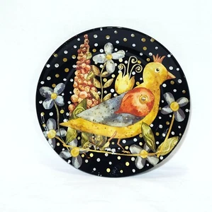 Decoupage Reverse Painted Glass Plate 9" Partridge Bird Polka Dots Signed OOAK - Picture 1 of 7