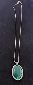 VINTAGE PAZ PZ STERLING SILVER 925 GREEN ONYX OVAL PENDANT 18" - Bild 1 von 7