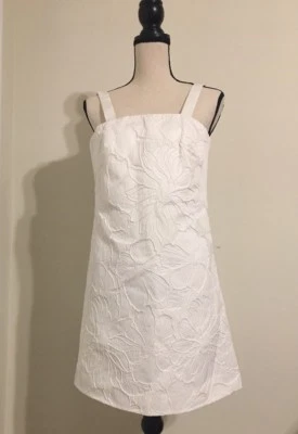 NUEVO CON ETIQUETAS JCREW $148 Vestido Convertible con Correas en Repujado Floral Talla00 en Blanco G4618 Foto 1 de 4
