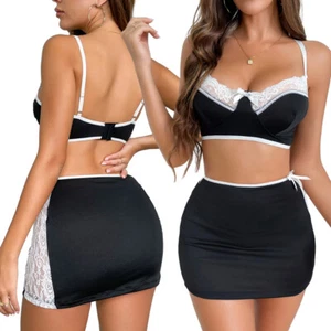 Women's Sexy Lace Babydoll Lingerie Pajama Set Camisole Shorts 2 Piece Sleepwear - Picture 1 of 20