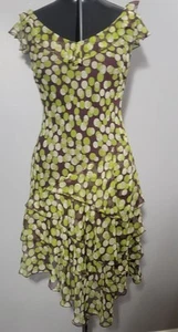 Vintage 90s Y2k 100% Silk Chiffon Asymmetric 8P Green City Lights Fairy Grunge - Picture 1 of 12