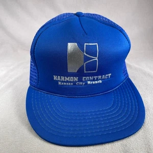 Sombrero de camionero Harmon Contract para hombre talla única azul malla snapback vintage - Imagen 1 de 10