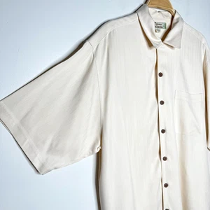 Camisa de campamento Tommy Bahama 100 % seda abotonada color tostado crema talla M manga corta para hombre - Imagen 1 de 8