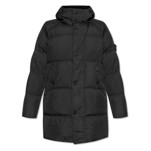 Stone Island Stone 24FW Patch Tinta in Indumento Crinkle Laps Lunga Imbottitura Nero