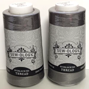 2 Pk~Dark Grey Sewology All-Purpose Serger Thread 100% Polyester~3000 Yard Cone - Picture 1 of 2